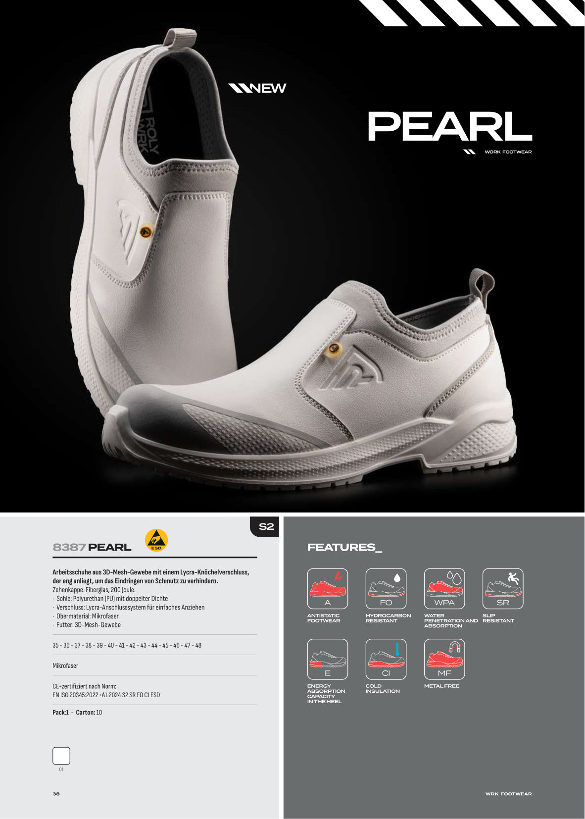 LD8387 PEARL - Arbeitsschuhe aus 3D-Mesh-Gewebe mit einem Lycra-Knöchelverschluss